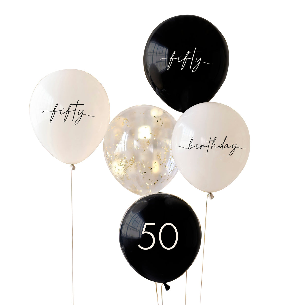 Black, Nude, Cream and Champagne Gold 50th Birthday Party Balloons- 5 Inner Pack