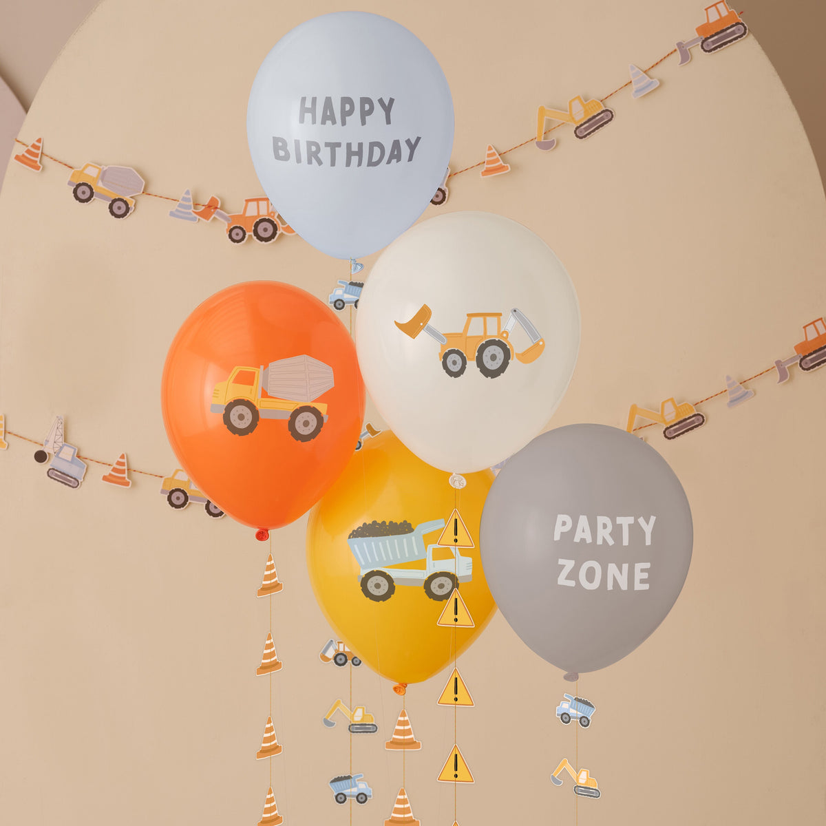 Construction Party Birthday Balloons with Tails- 5 Inner Pack