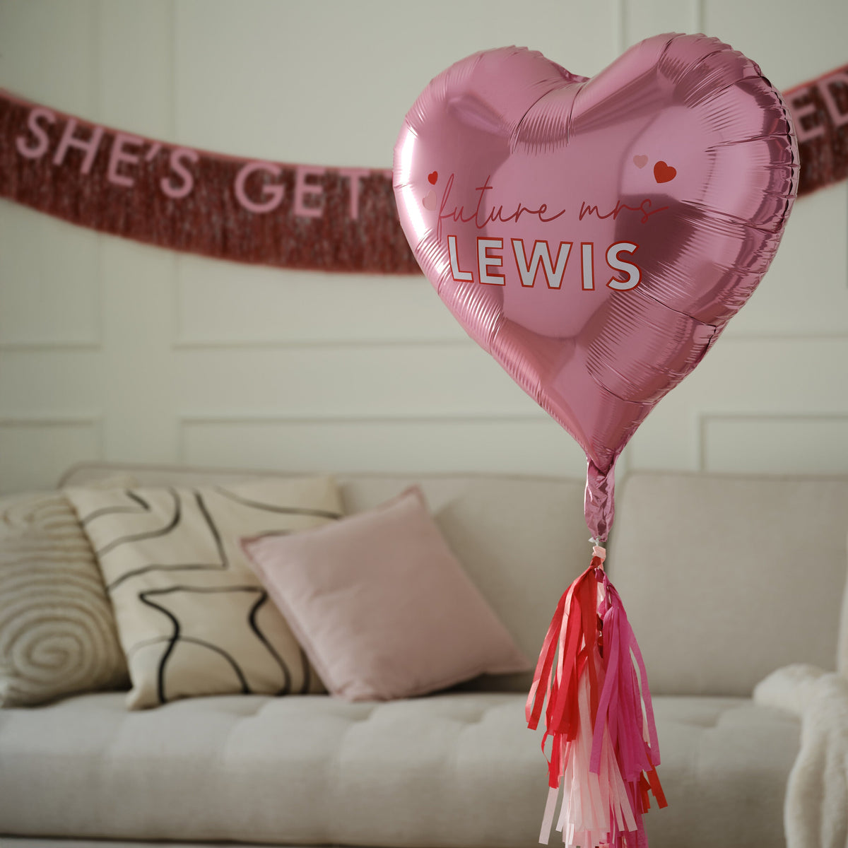 Customisable Heart 'Future Mrs' Balloon with Tassel Tail and Stickers- 5 Inner Pack