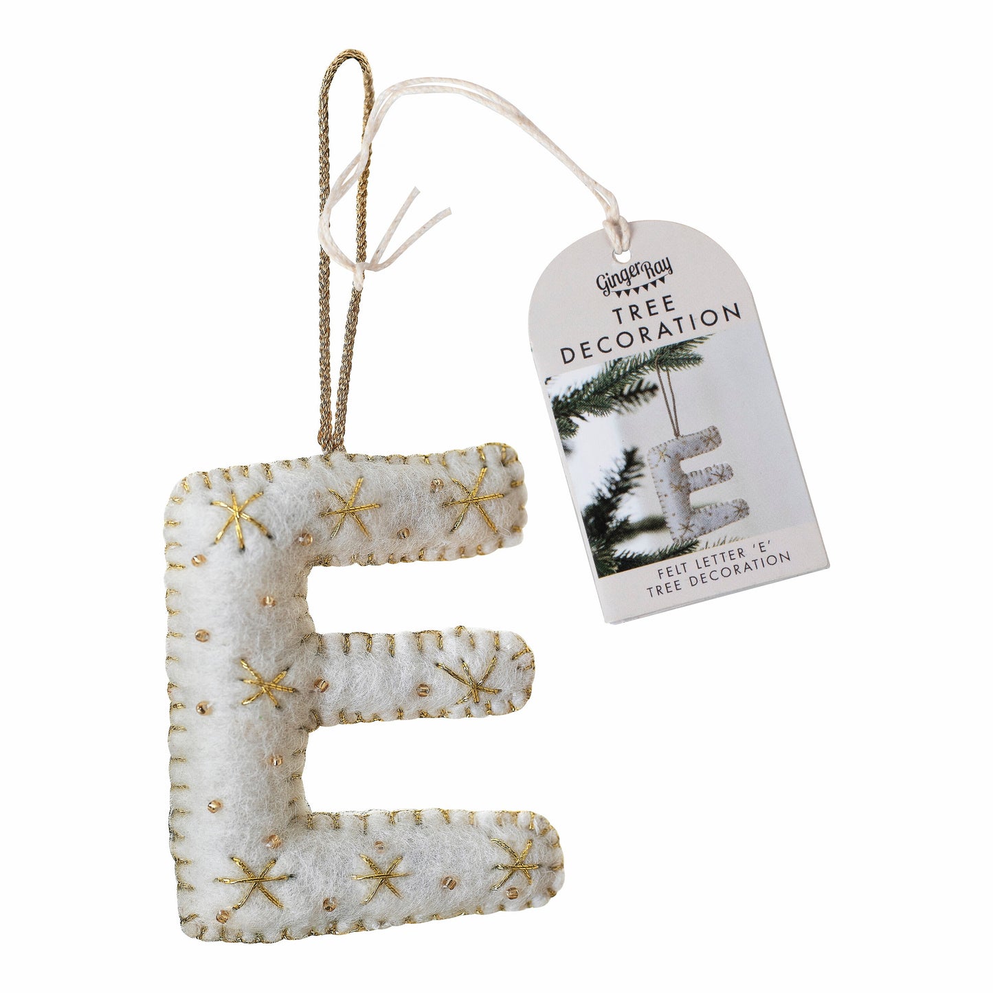 Alphabet Initial Embroidered Felt Christmas Tree Decoration- 12 Inner Pack