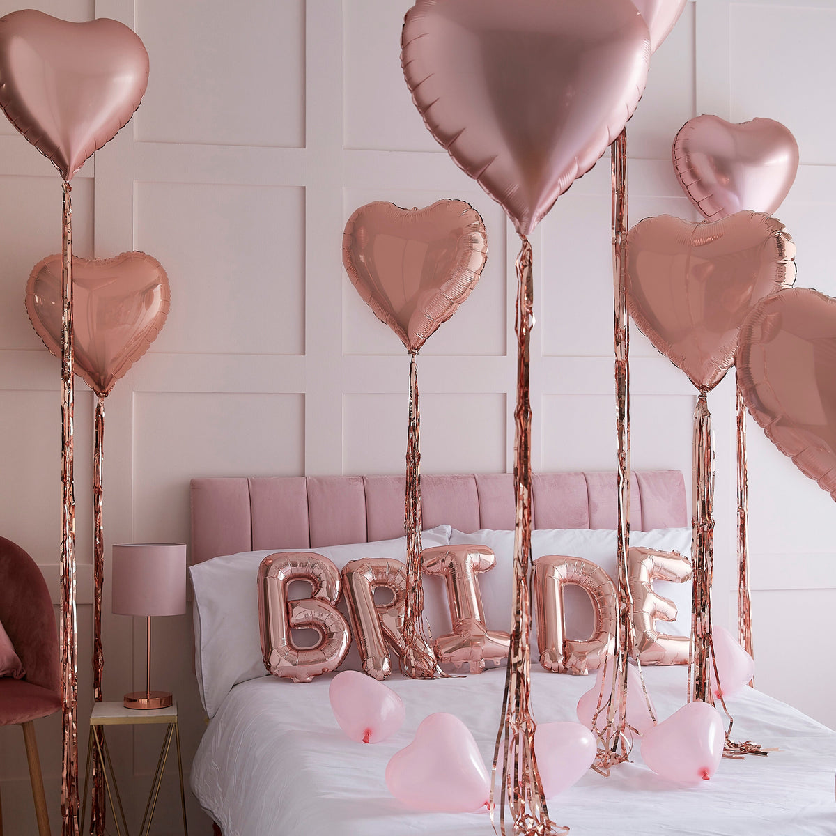 Rose Gold Bride and Heart Balloons Room Decoration Kit- 5 Inner Pack