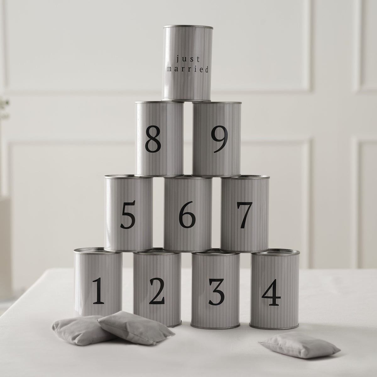 White Striped Wedding Tin Can Alley Game- 1 Inner Pack