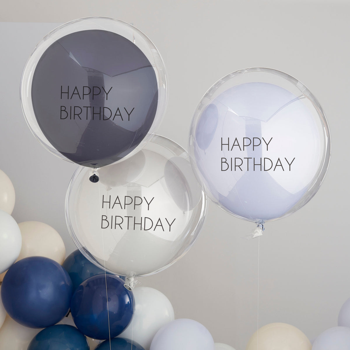 Blue & Grey Double Layered Happy Birthday Balloon Bundle- 5 Inner Pack
