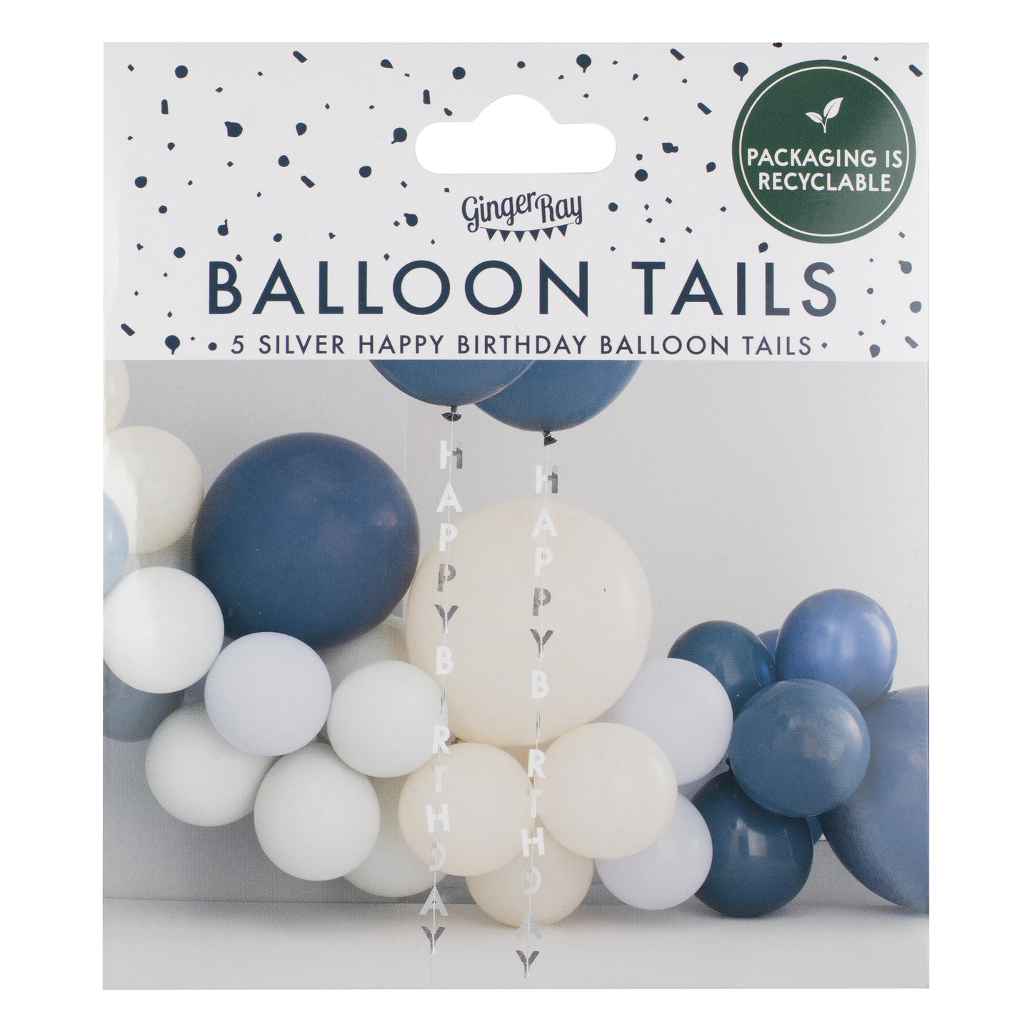 Silver Happy Birthday Balloon Tails- 10 Inner Pack