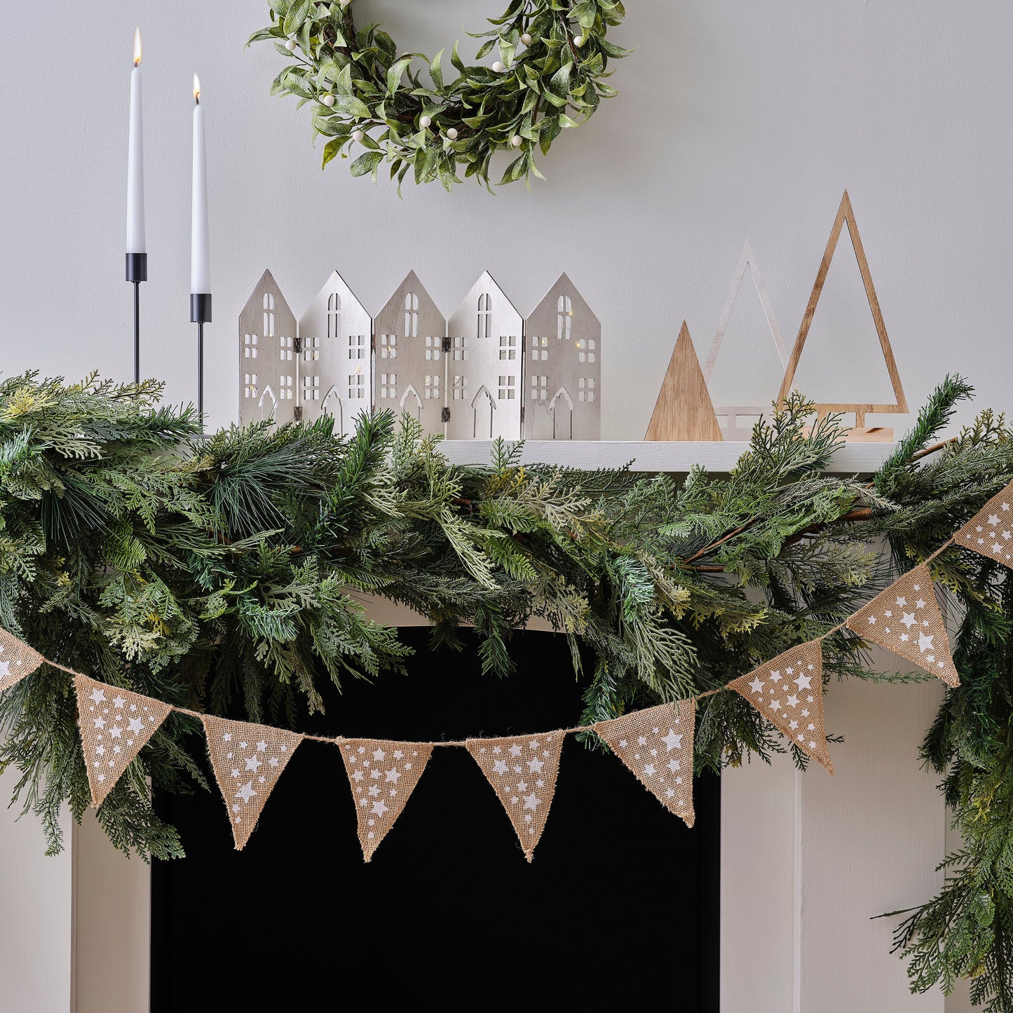Festive Star Christmas Hessian Bunting - Vintage Noel- 5 Inner Pack