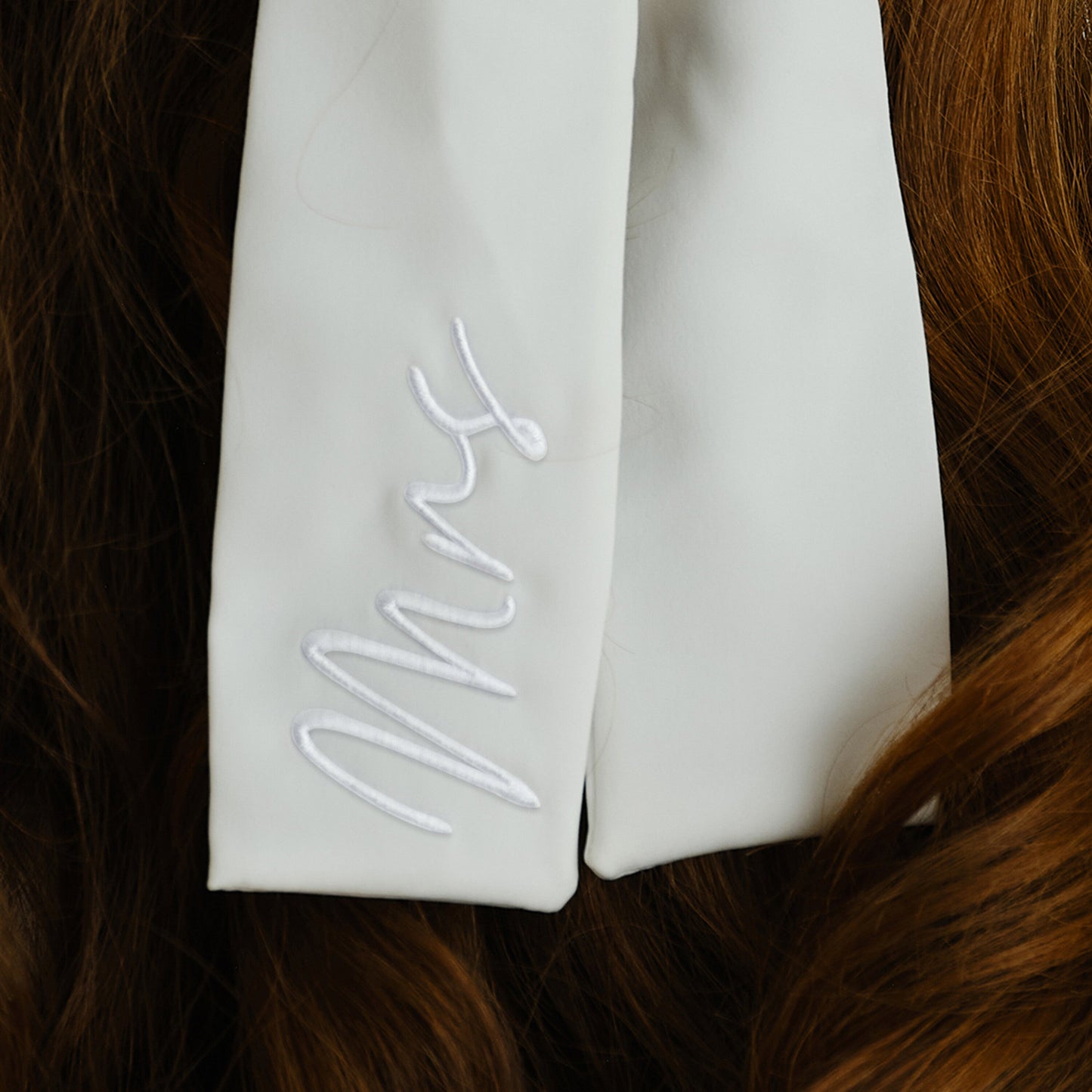 Cream Satin Embroidered 'Mrs' Hair Bow- 5 Inner Pack