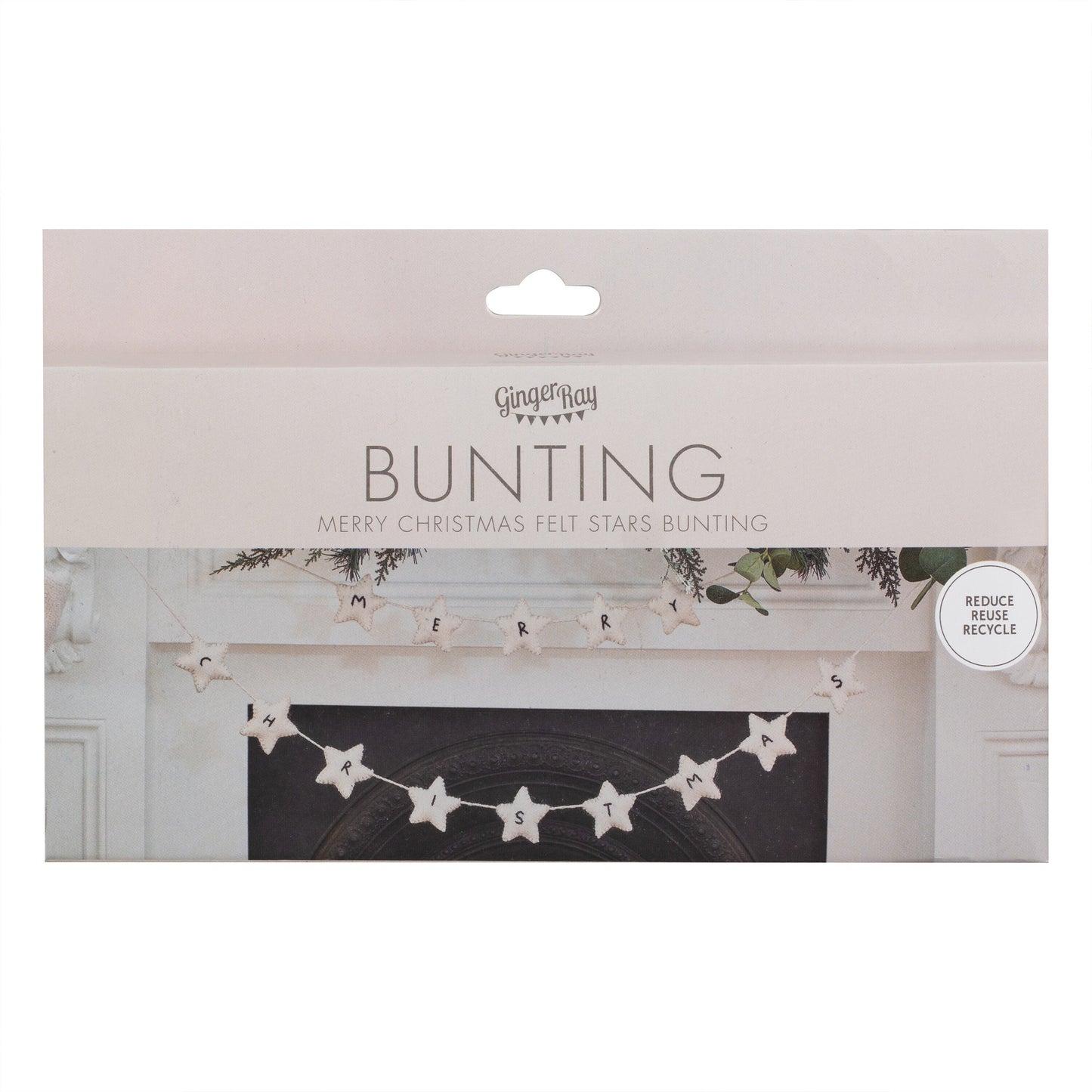 Felt White Star Merry Christmas Bunting- 5 Inner Pack
