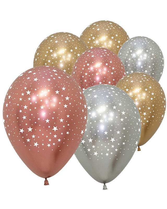 20015352 - REFLEX Stars Mixed Colours Latex Balloons 5"/13cm - 50 PC