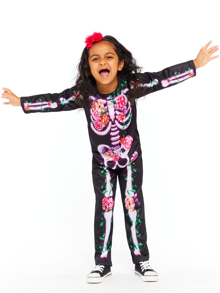 Floral Skeleton Costume - Age 6-8 Years - 1 PC