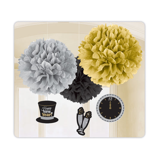 180030 IP X6 - Happy New Year Paper Fluffy Decorations - 6 PKG/3