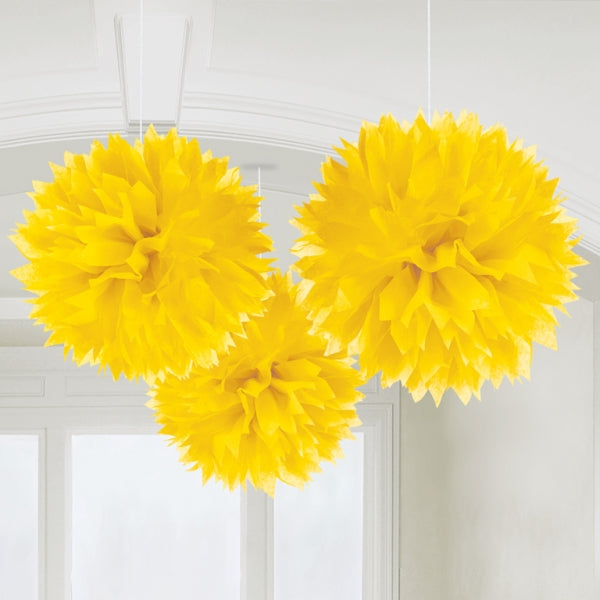 18055 - Yellow Paper Fluffy Decorations 40cm - 6 PKG/3