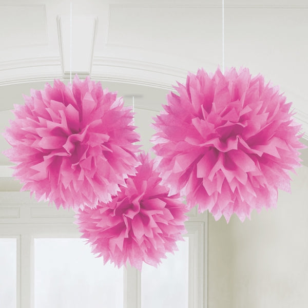 Bright Pink Fluffy Paper Decorations 40cm - 6 PKG/3