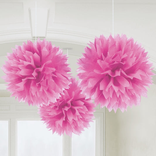 Bright Pink Fluffy Paper Decorations 40cm - 6 PKG/3