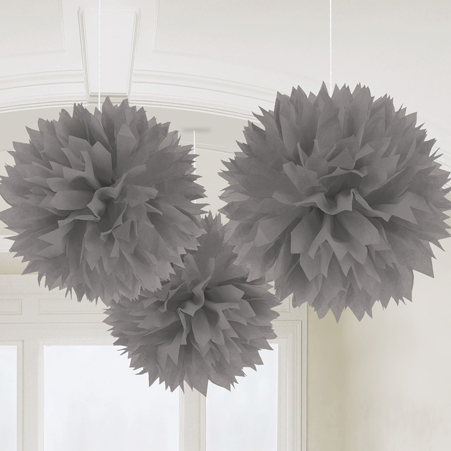 18055 - Black Fluffy Pom Pom Decorations 40cm - 6 PKG/3