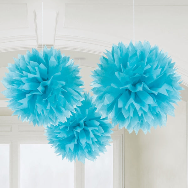 Bright Pink Fluffy Paper Decorations 40cm - 6 PKG/3