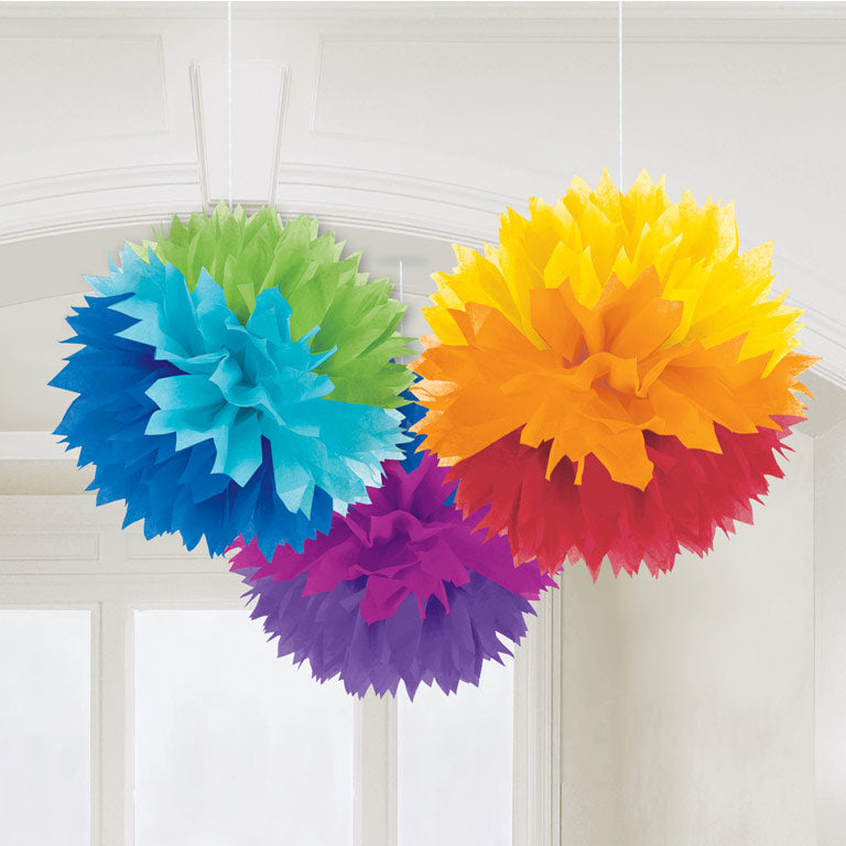Bright Pink Fluffy Paper Decorations 40cm - 6 PKG/3