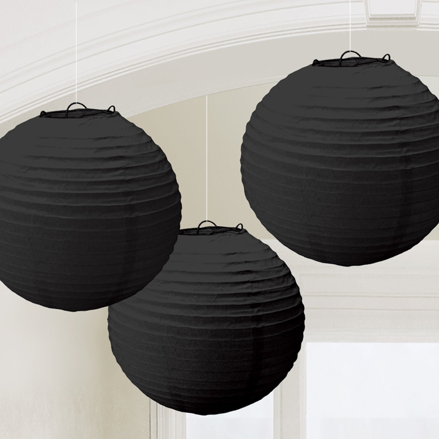 24055 - Black Paper Lanterns 24cm - 6 PKG/3
