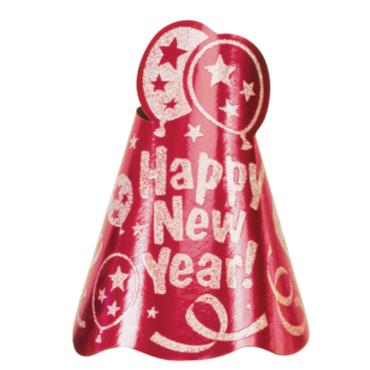 Glitter Foil Cone Red Hats 23cm - 12 PC