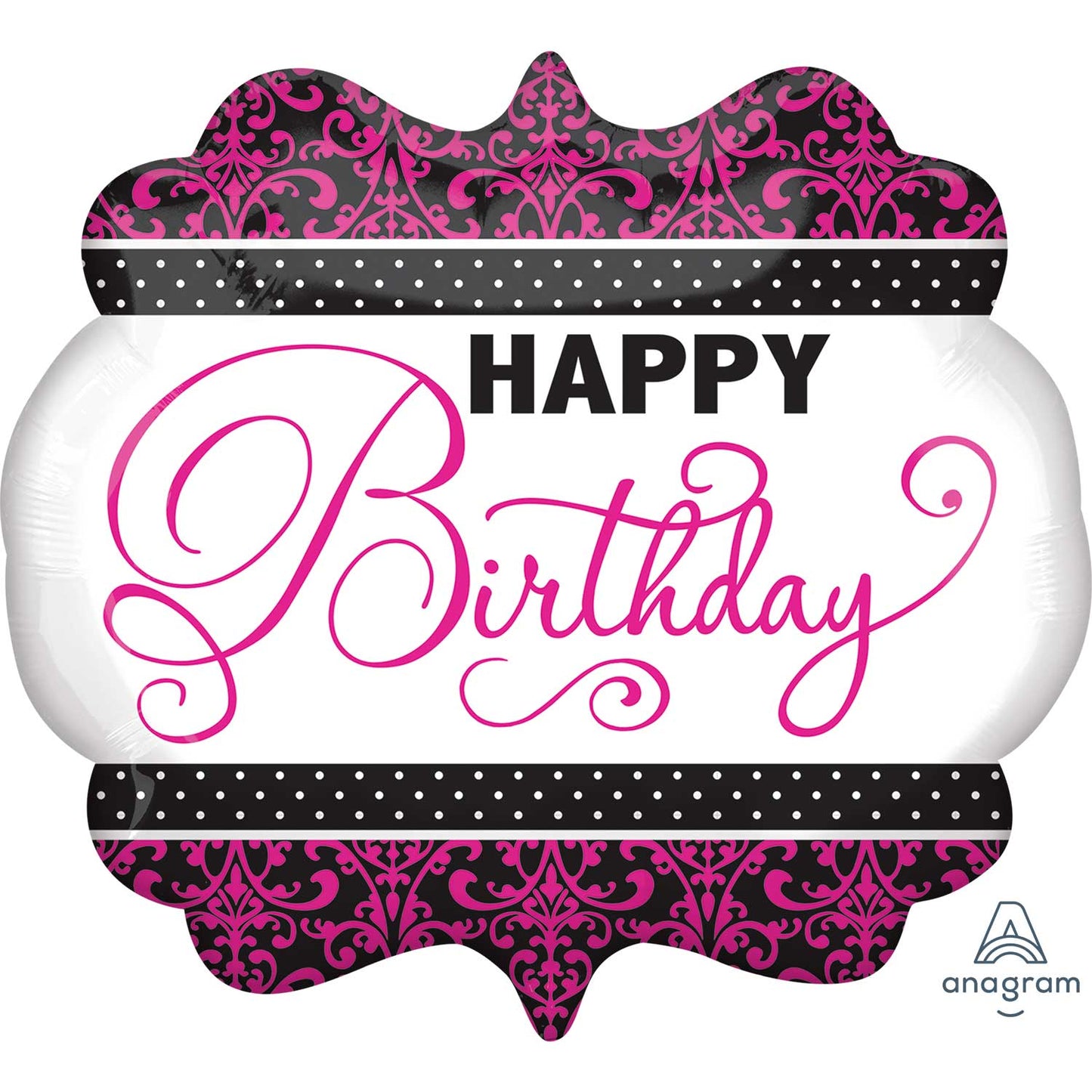 3093001 IP X5 - Black, Pink & White Birthday SuperShape Foil Balloons 28"/63cm x 22"/55cm P35 - 5 PC