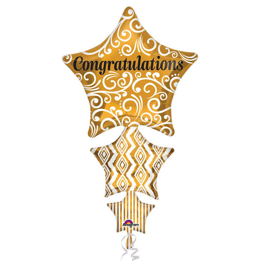 3263401 IP X5 - Congratulations Stacked Star Foil SuperShape Balloons 24"/60cm x 25"/63cm P35 - 5 PC