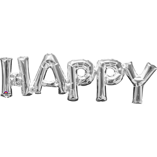 "Happy" Phrase Gold SuperShape Foil Balloons 30"/76cm w x 10"/25cm h S55 - 5 PC