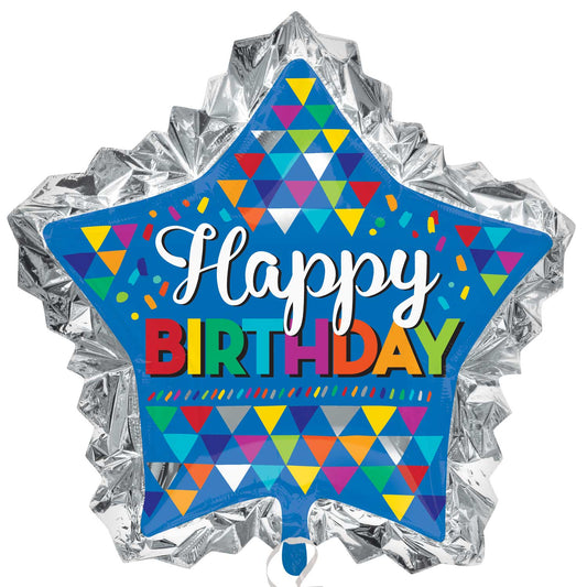 3361001 IP X5 - Primary Sketchy Patterns Happy Birthday Foil SuperShape 34"/86cm x 32"/81cm P35 - 5 PC