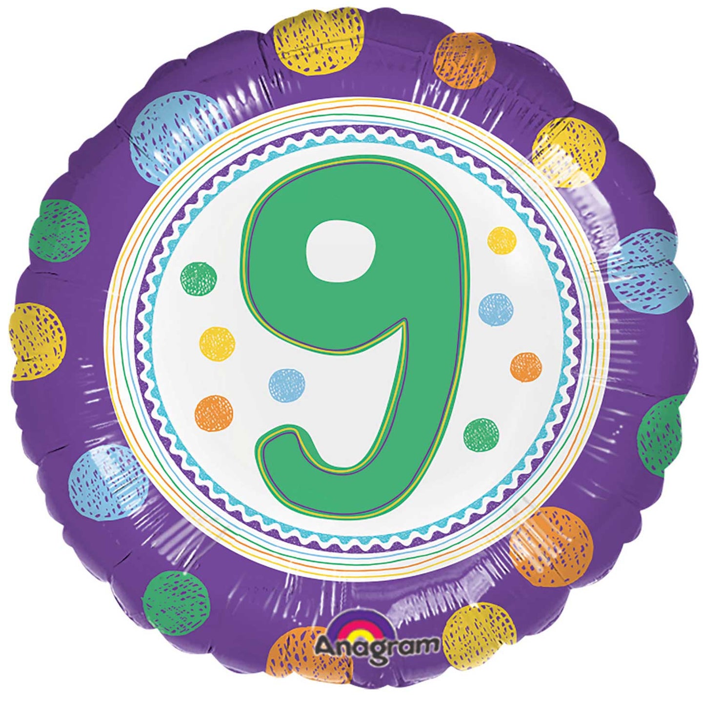 3605301 IP X5 - SpotOn 9th Happy Birthday Standard Foil Balloons S40 - 5 PC