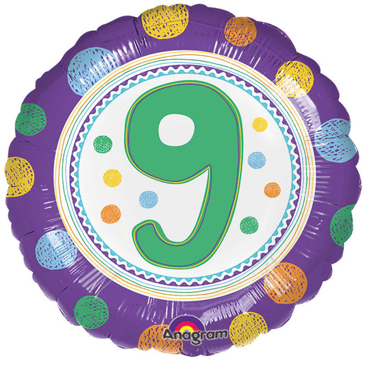 3605301 IP X5 - SpotOn 9th Happy Birthday Standard Foil Balloons S40 - 5 PC