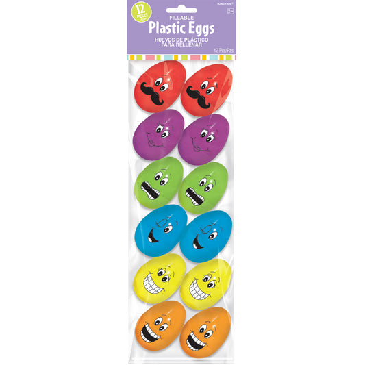 370231 IP X24 - Small Funny Face Plastic Eggs - 4.5cm x 5.5cm - 24 PKG/12