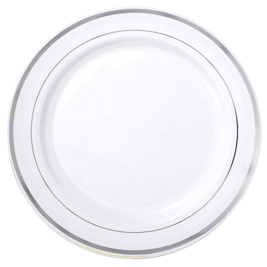 438454 IP X6 - Silver Trim Premium Plastic Plates 30cm - 6 PKG/10