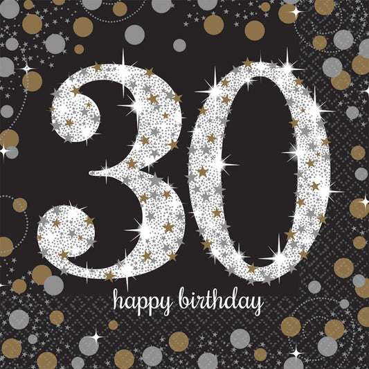 511544 IP X12 - Gold Sparkling Celebration 30th Luncheon Napkins 33cm - 12 PKG/16