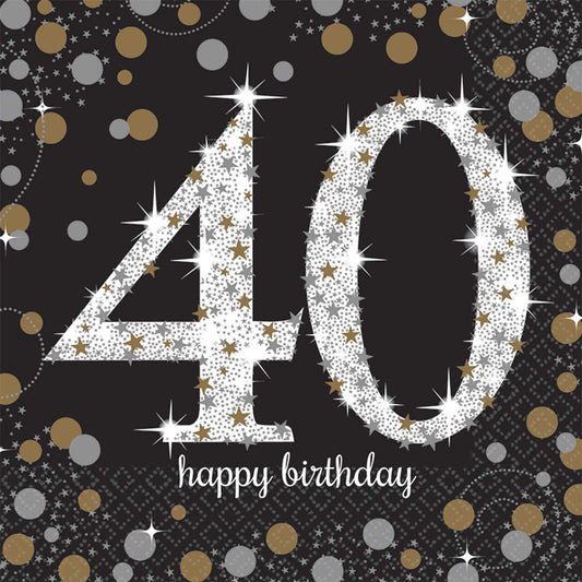 511545 IP X12 - Gold Sparkling Celebration 40th Luncheon Napkins 33cm - 12 PKG/16