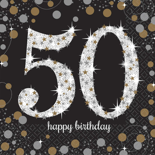 511546 IP X12 - Gold Sparkling Celebration 50th Luncheon Napkins 33cm - 12 PKG/16