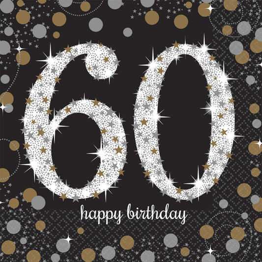 511547 IP X12 - Gold Sparkling Celebration 60th Luncheon Napkins 33cm - 12 PKG/16