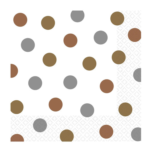 511661 IP X12 - Mixed Metals Dots Luncheon Napkins 33cm - 12 PKG/16