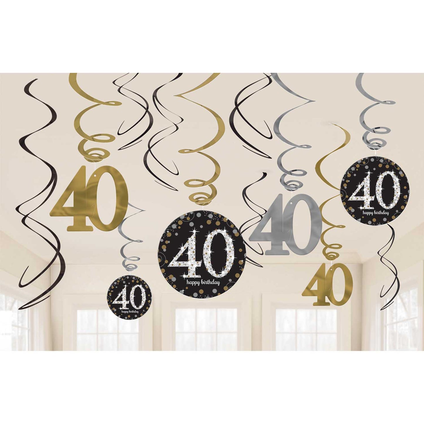 670481 IP X12 - Gold Sparkling Celebration 40th Swirl Decoration Value Packs - 12 PKG/12