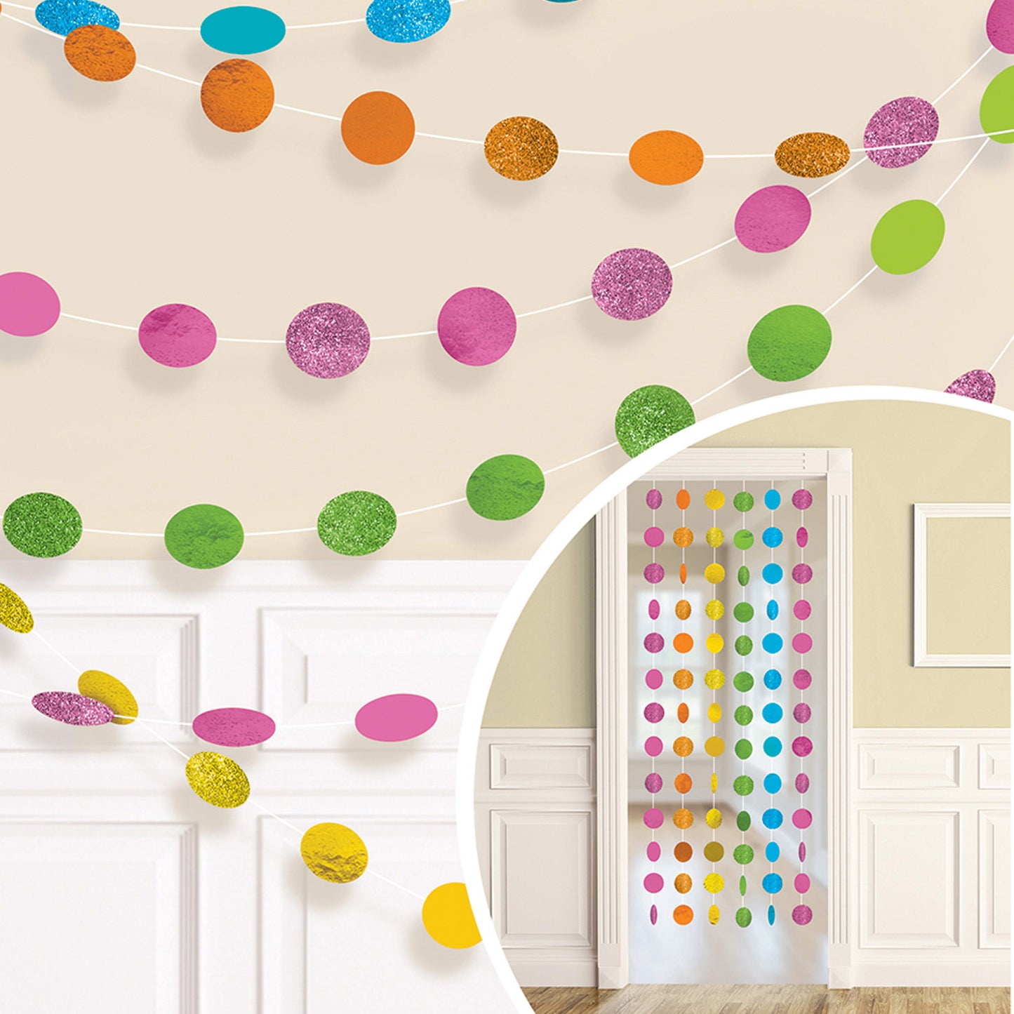 Glitter String Decoration 2.13m - 6 PKG/6 - Various Colours