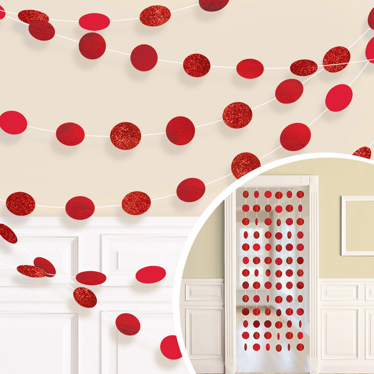 672424 - Apple Red Glitter String Decoration 2.13m - 6 PKG/6