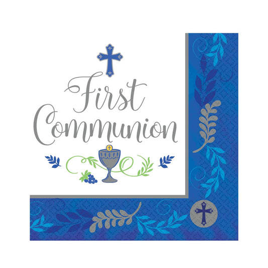 711932 IP X6 - Communion Blue Luncheon Napkins 33cm - 6 PKG/36