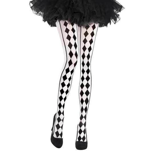 Harlequin Tights Black & White - Size Adult - 6 PC