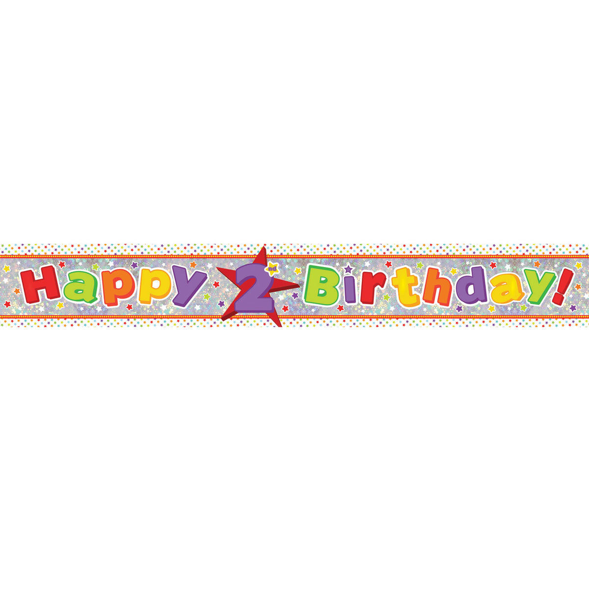 9900014 IP X12 - Happy 2nd Birthday Holographic Foil Banners 2.7m - 12 PC