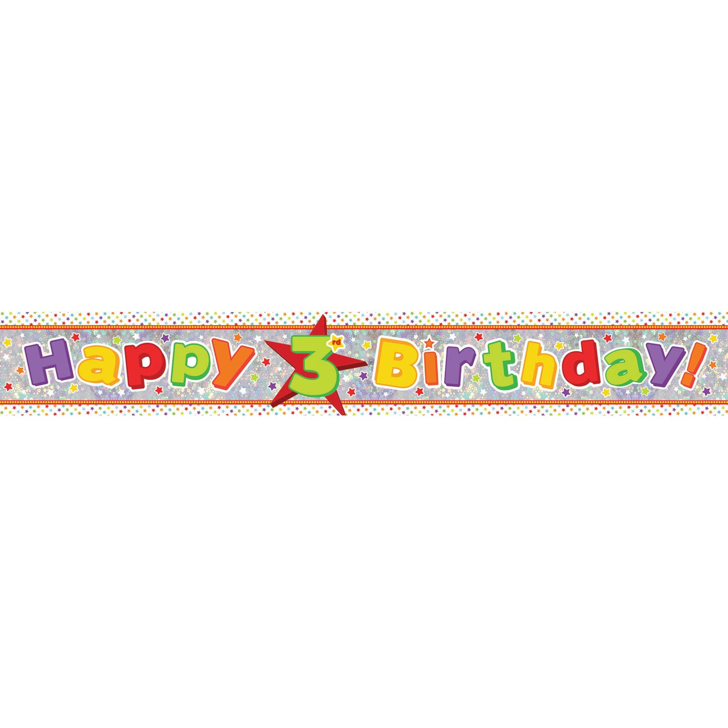 9900015 IP X12 - Happy 3rd Birthday Holographic Foil Banners 2.7m - 12 PC