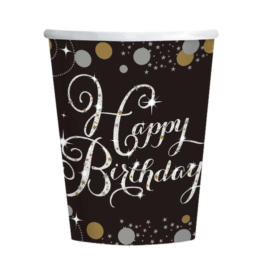 9900550 IP X12 - Gold Sparkling Celebration Happy Birthday Paper Cups 266ml - 12 PKG/8