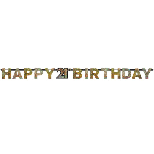 9900561 IP X12 - Gold Sparkling Celebration 21st Happy Birthday Prismatic Letter Banners 2.14m x 17cm - 12 PC