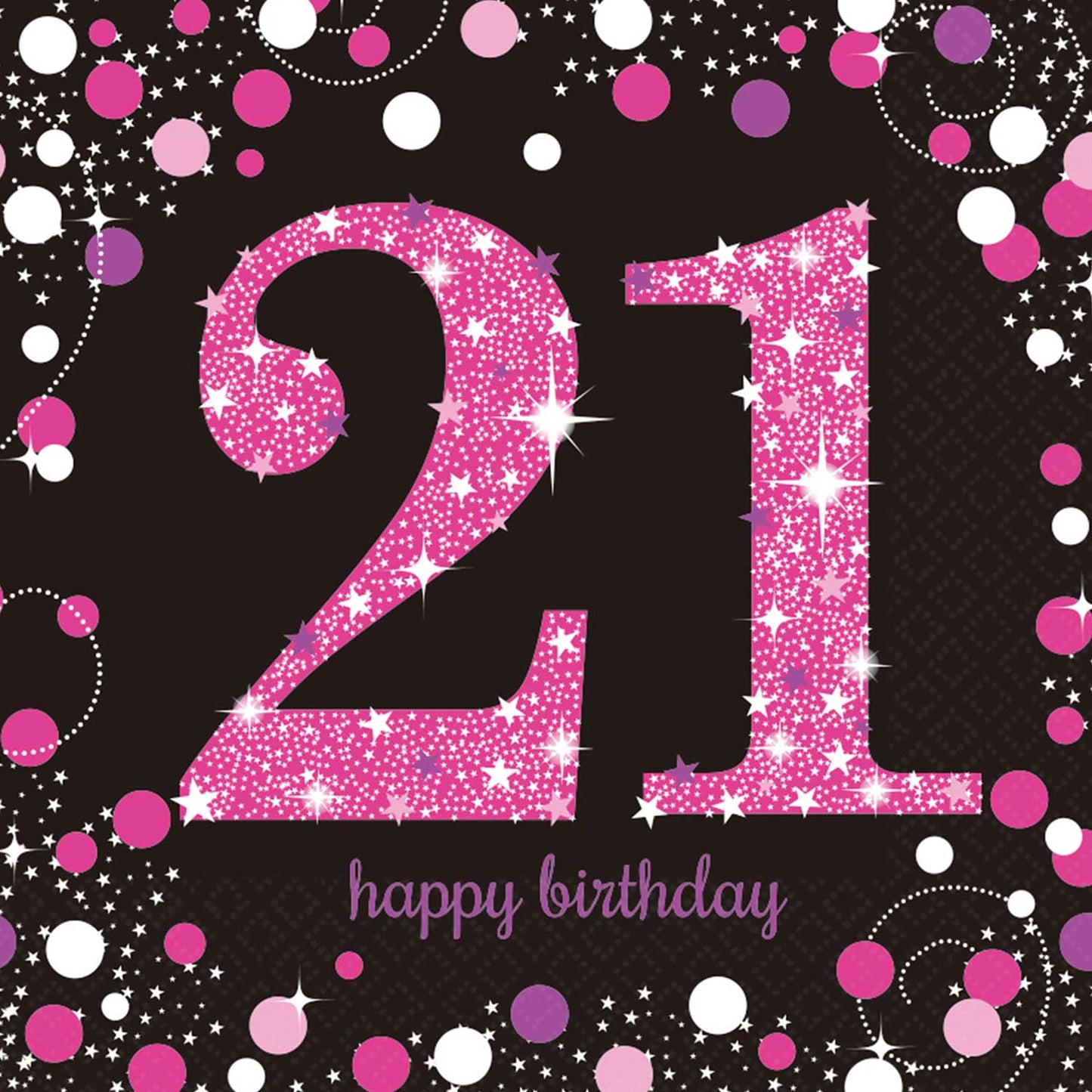 9900587 IP X12 - Pink Sparkling Celebration 21st Birthday Luncheon Napkins 33cm - 12 PKG/16