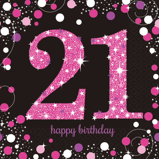 9900587 IP X12 - Pink Sparkling Celebration 21st Birthday Luncheon Napkins 33cm - 12 PKG/16
