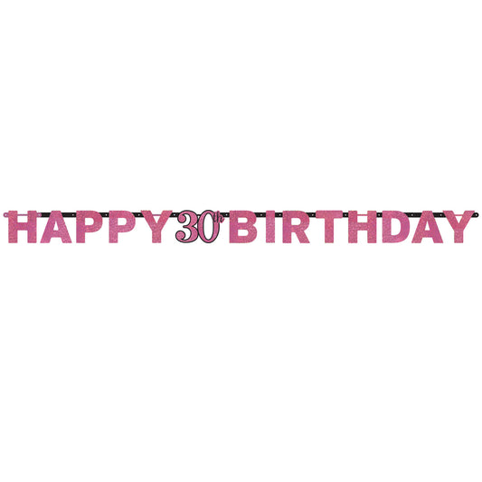 9900592 IP X12 - Pink Sparkling Celebration Happy 30th Birthday Prismatic Letter Banners 2.13m - 12 PC
