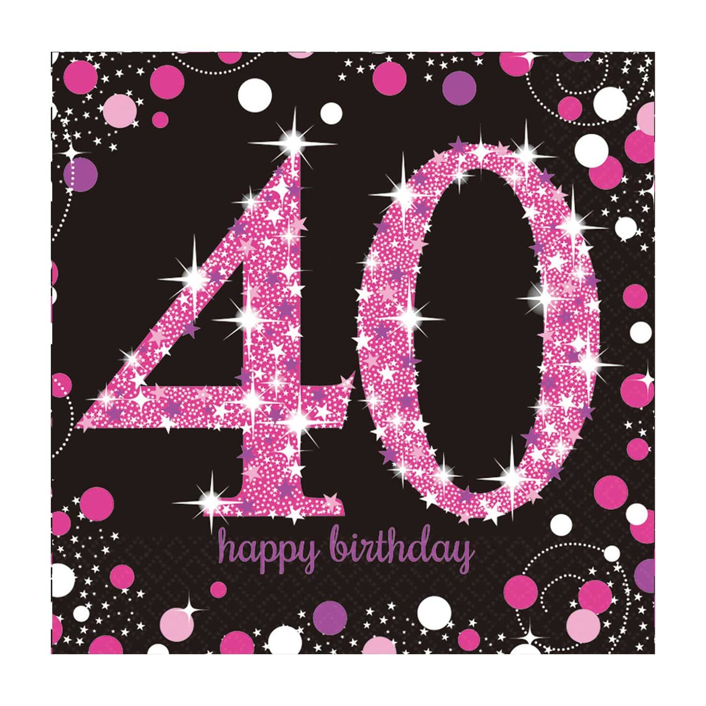 9900603 IP X12 - Pink Sparkling Celebration 40th Birthday Luncheon Napkins 33cm - 12 PKG/16