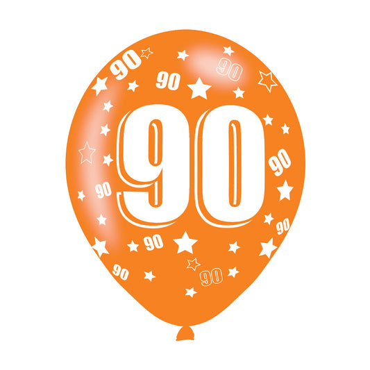 9900687 IP X10 - Age 90 Assorted Colours Latex Balloons 11"/27.5cm - 10 PKG/6