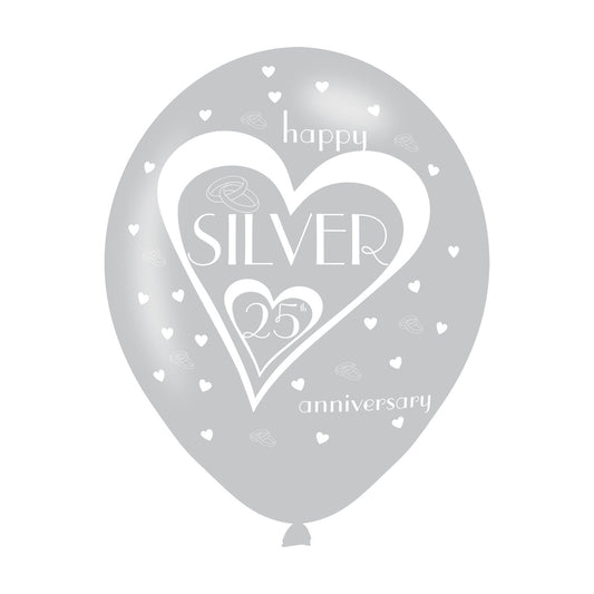 9900693 IP X10 - Silver 25th Anniversary Latex Balloons 11"/27.5cm - 10 PKG/6